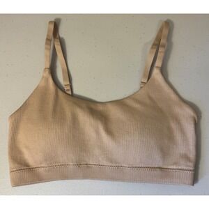 No Boundaries Cami Bralette Women M Beige Ribbed Seamless Crop Top NWOT